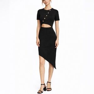 Cider Black Ribbed Cutout Dress Small NWT